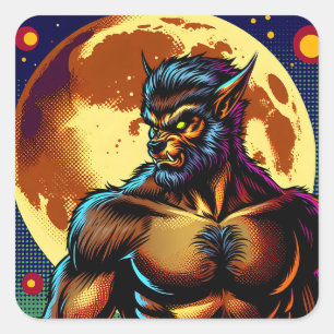 Adesivo Quadrado Estilo da revista em quadrinhos Werewolf em frente
