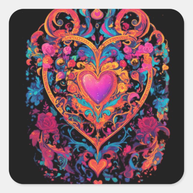 Adesivo Quadrado Estilo de Design de Multicores do Duro Vermelho" (Frente)