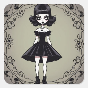 Adesivo Quadrado Estilo de Garota Gótica Vestido Preto (LBD)