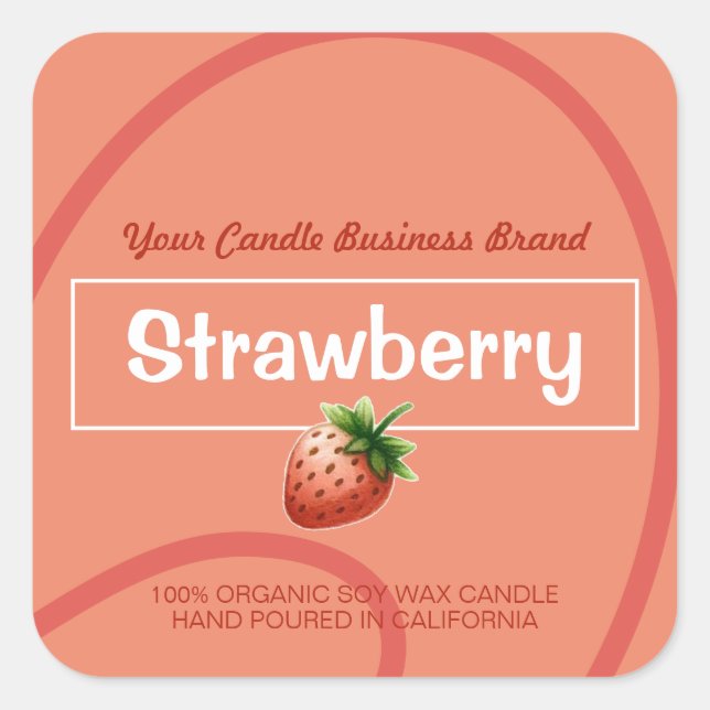 Adesivo Quadrado Estilo de Morango Cute Moderno Velas de Soja (Frente)