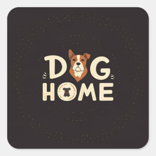 Adesivo Quadrado Estilo de Texto Home do Cachorro com Vinheta Ícone