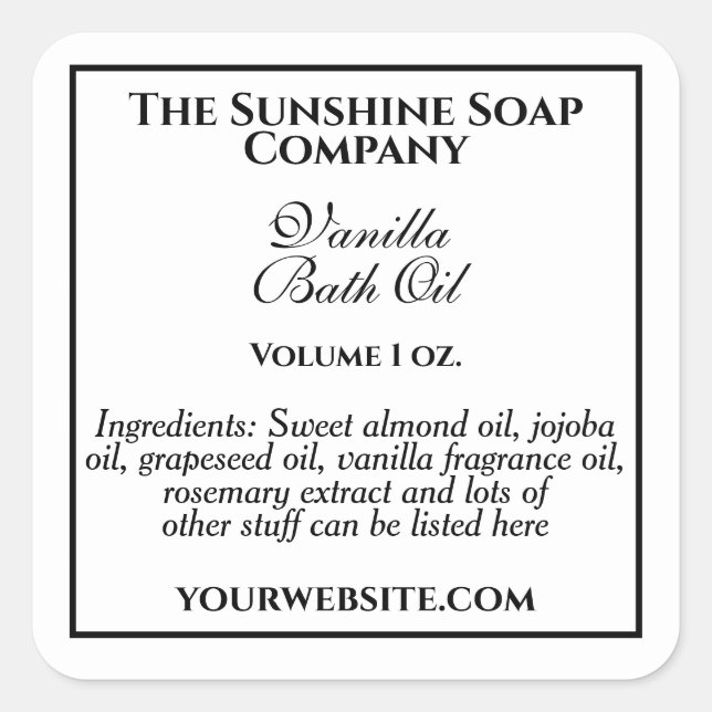Adesivo Quadrado Estilo de vinheta cosmética rótulo cosmético branc (Frente)