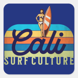 Adesivo Quadrado Estilo de Vintage de Cultura de Surf Cali