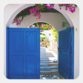 Adesivo Quadrado Estilo Grego e Turco Porta Azul