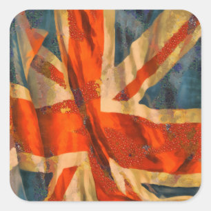 Adesivo Quadrado Estilo Grunge Union Jack British Flag Waving