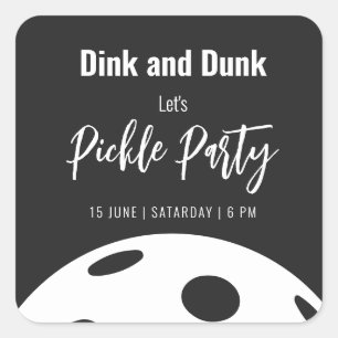 Adesivo Quadrado Estilo Retro Neon Black Themed Pickleball Birday