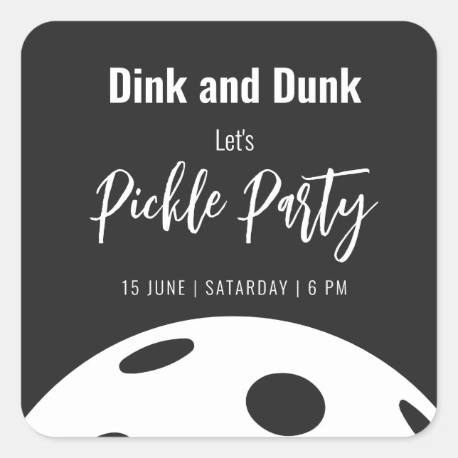 Adesivo Quadrado Estilo Retro Neon Black Themed Pickleball Birday (Frente)