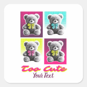 Adesivo Quadrado Estilo Urso de Pelúcia Fofo Padrão Urso Colorido D