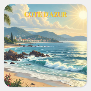 Adesivo Quadrado Estilo Vintage Cote D'Azur Viagens Francesas