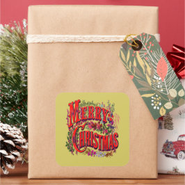 Adesivo Quadrado Estilo Vintage Feliz Cartões de natal de Natal
