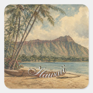 Adesivo Quadrado Estilo Vintage Havaiano Viagem Costa Mar