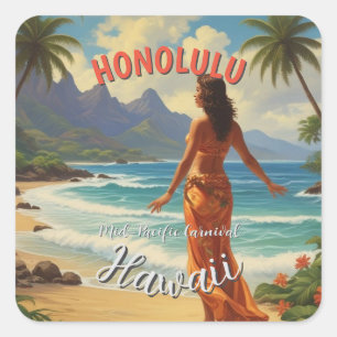 Adesivo Quadrado Estilo Vintage Viagem Honolulu Médio Havaiano - Pa