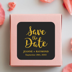 Adesivo Quadrado Estiloso Black Gold Foil Casamento Save the Date