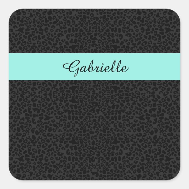 Adesivo Quadrado Estirpe Aqua Preta Moderna Impressão de Leopardo c (Frente)