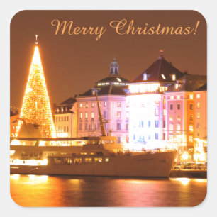 Adesivo Quadrado Estocolmo, Suecia no Natal à noite