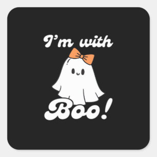 Adesivo Quadrado Estou Com Boo Estilo Retrô Divertido