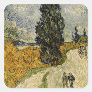 Adesivo Quadrado Estrada com ciprestes, 1890 de Vincent van Gogh