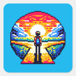 Adesivo Quadrado Estradas cruzadas na jornada de arte de pixel pond