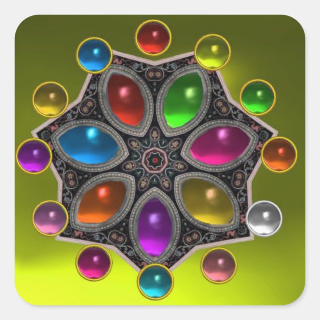 Adesivo Quadrado ESTRELA BRILHANTE COM GEMSTONAS COLORIDAS Dourado  (Frente)