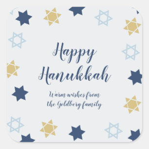 Adesivo Quadrado Estrela de Davi Hanukkah Azul e Dourado Fofo