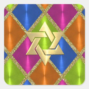 Adesivo Quadrado Estrela de Diamantes Laranja Azul Cor-de-Rosa de D