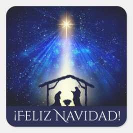 Adesivo Quadrado Estrela de Natal da Natividade Azul do Feliz Navid