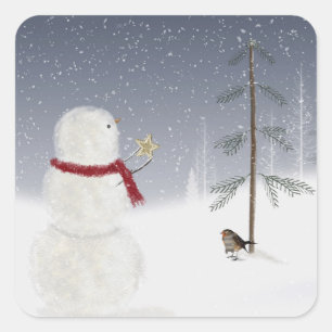 Adesivo Quadrado Estrela do boneco de neve do Natal