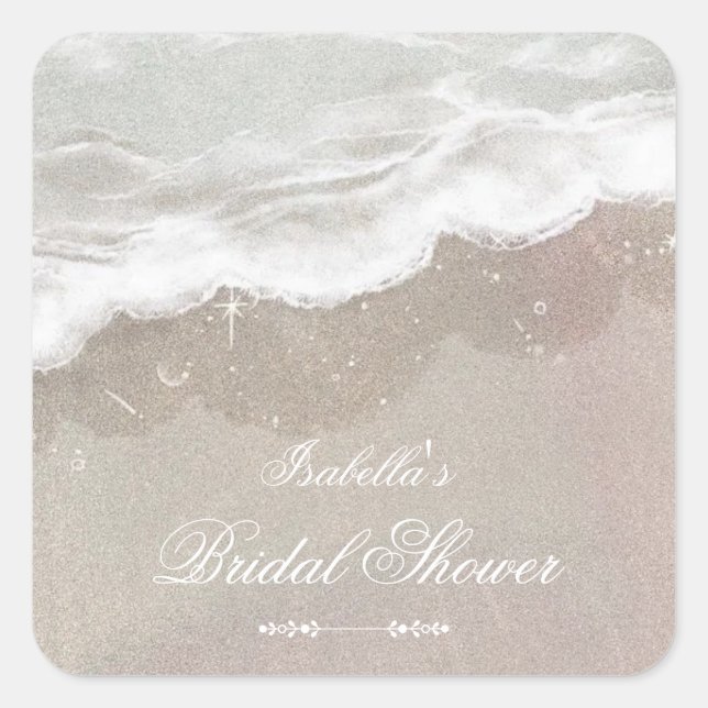 Adesivo Quadrado Estrela do Mar e Conchas Chuveiro de Noiva Tropica (Frente)