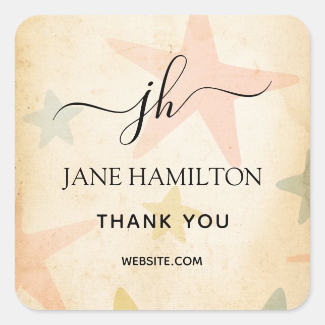 Adesivo Quadrado Estrelas com Dor Obrigado Vinheta Quadrada (Frente)