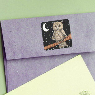 Adesivo Quadrado Estrelas crescentes da lua da colar da coruja de