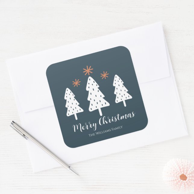 Adesivo Quadrado Estrelas de Árvores de Natal Simples Modernas (Envelope)