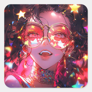 Adesivo Quadrado Estrelas de Meninas de Anime