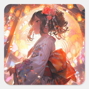 Adesivo Quadrado Estrelas de Meninas de Anime