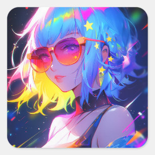 Adesivo Quadrado Estrelas de Meninas de Anime