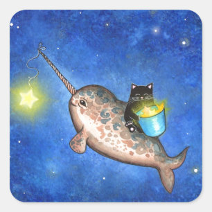 Adesivo Quadrado Estrelas de suspensão com um Narwhal amigável