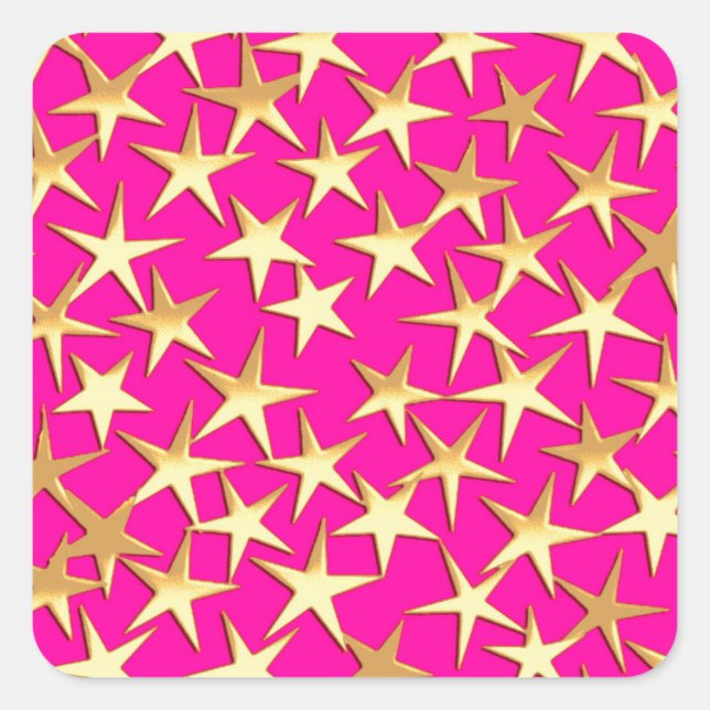 Adesivo Quadrado Estrelas Douradas de cor-de-rosa fuchsia (Frente)