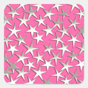 Adesivo Quadrado Estrelas prateadas de rosa fuchsia