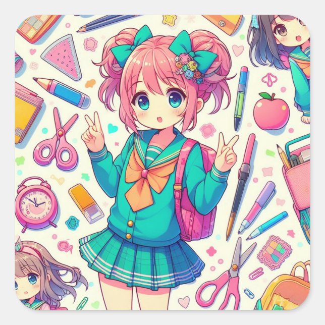 Adesivo Quadrado estudante de animação (Frente)