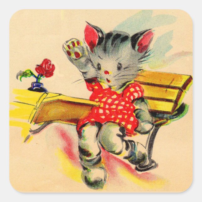 Adesivo Quadrado estudante de gatinhos (Frente)