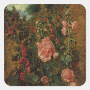Adesivo Quadrado Estudo de Hollyhocks, c.1826 (óleo no conselho)