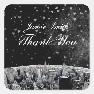 Adesivo Quadrado Etched NYC Skyline #2 Preto Branco Coração Obrigad