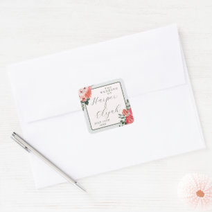 Adesivo Quadrado Eterno Floral Blush Red Greenery Casamento Clássic