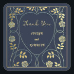 Adesivo Quadrado Ethereal Navy Vintage Art Nouveau Wedding<br><div class="desc">Set a tone of timeless romance with this vintage gold colored Art Nouveau floral vines design. Perfect for the couple planning a vintage-inspired, literary, or celestial-themed celebration. Easily change the template to your own details by clicking the "Personalize" button. You can edit the sticker further if you wish to change...</div>