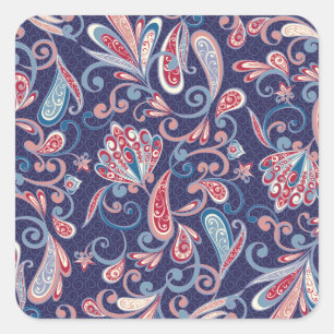 Adesivo Quadrado Étnico Floral: Abstrato Oriental sem carne.