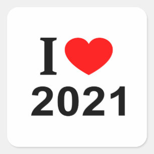 Adesivo Quadrado Eu ❤️ 2021 Eu AMO 2021 Eu ADORO 2021