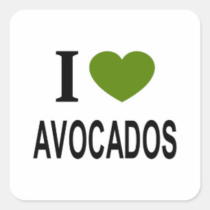 Adesivo Quadrado Eu ❤️ ABACATES com coração verde EU AMO ABACATES E