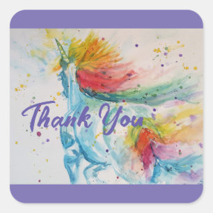 Adesivo Quadrado Eu Acredito Em Unicórnios Rainbow Obrigado Criança