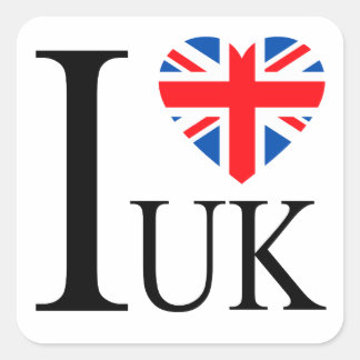 Adesivo Quadrado Eu adoro o Excelente britânico British Flag Heart