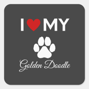 Adesivo Quadrado Eu adoro o texto personalizado do meu Ouro Doodle 