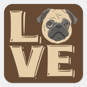 Adesivo Quadrado Eu Adoro Pug Engraçado